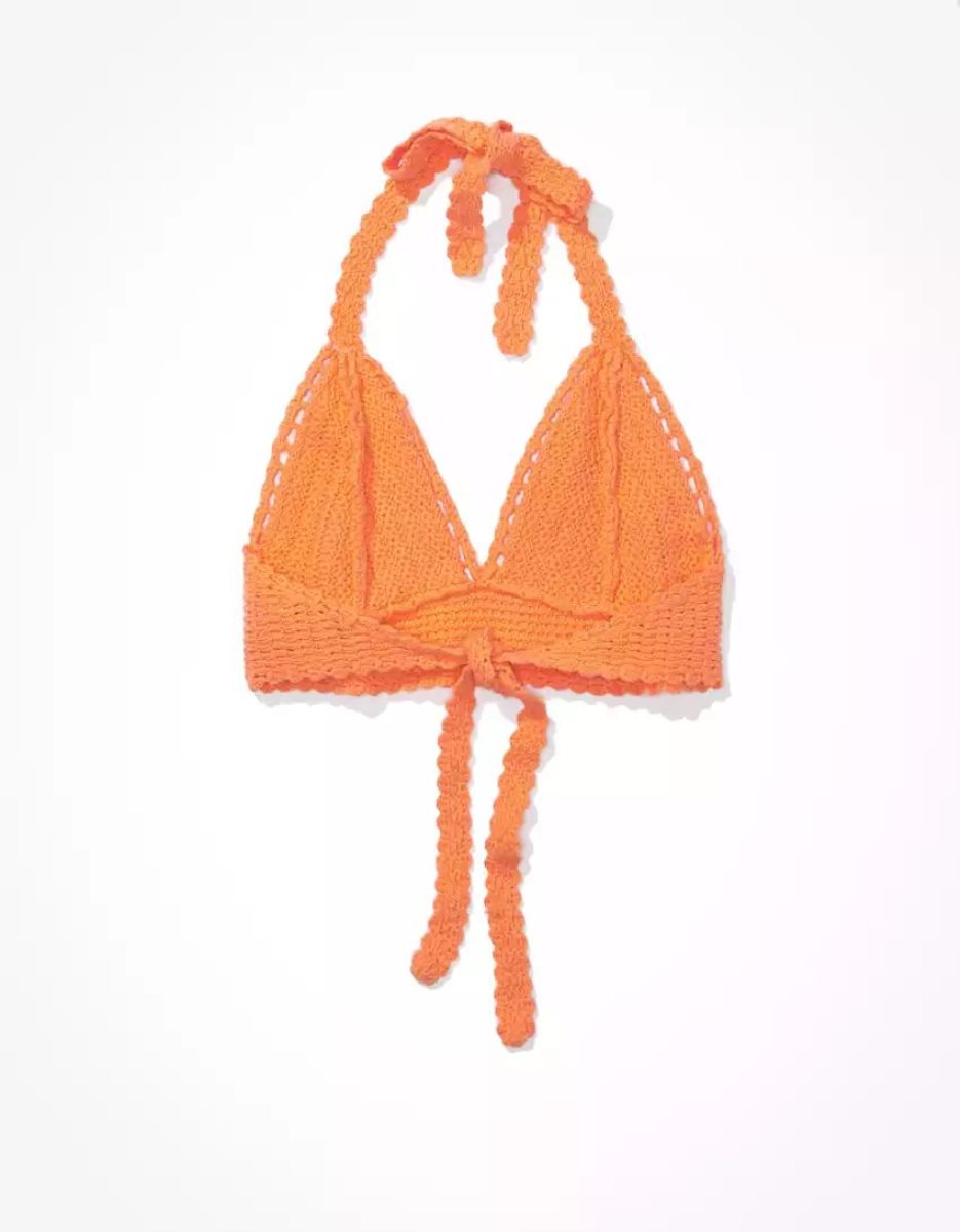 Chandails American Eagle AE Super Cropped Crochet Halter Top Orange Femme | WCC-03391503